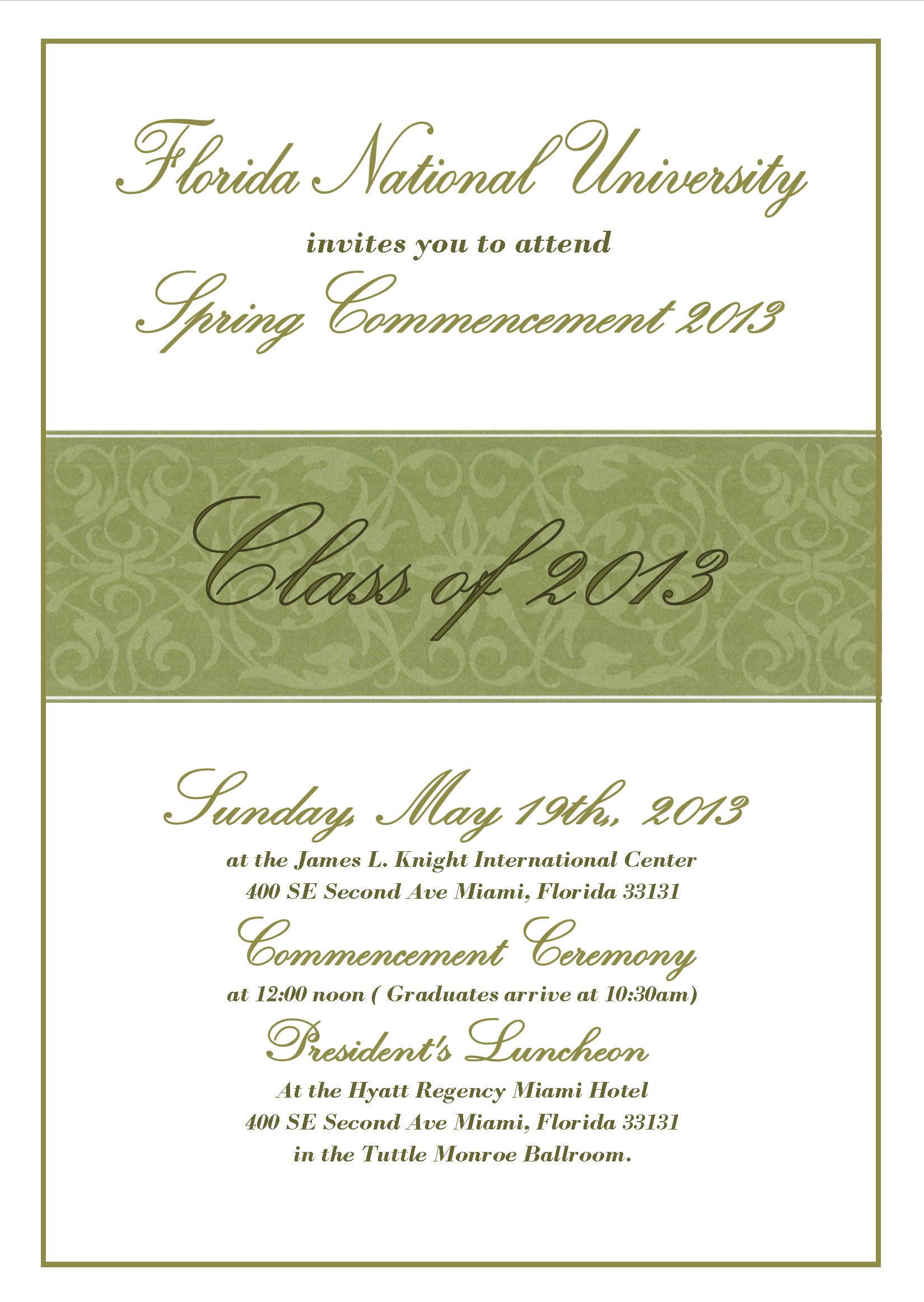 Commencement Ceremony Invitation  Florida National University 
