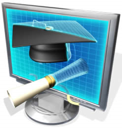 monitor screen with diploma and graduation cap