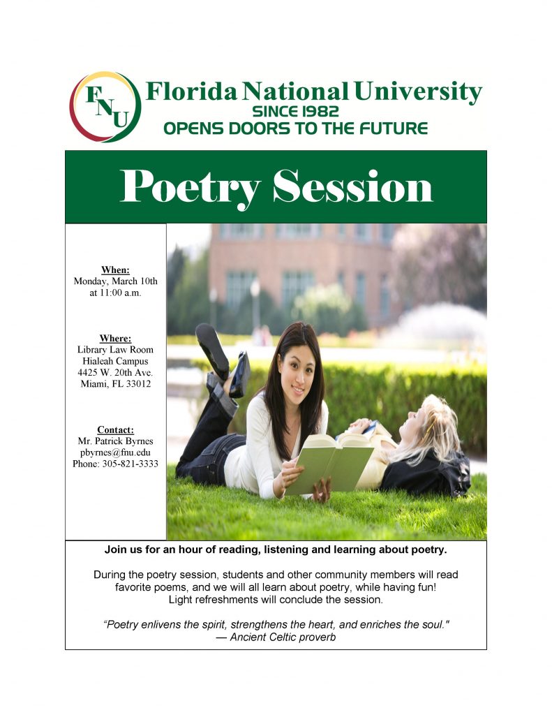 Flyer for March Poetry Session