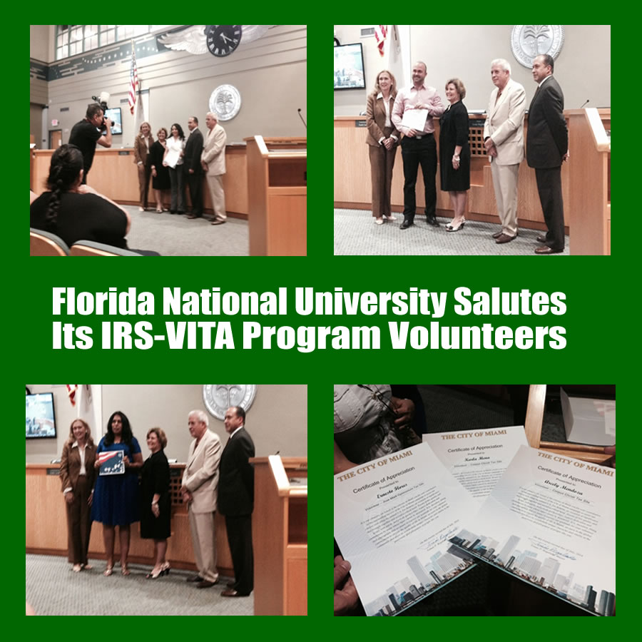 FNU Students receiving award for participating in IRS-VITA