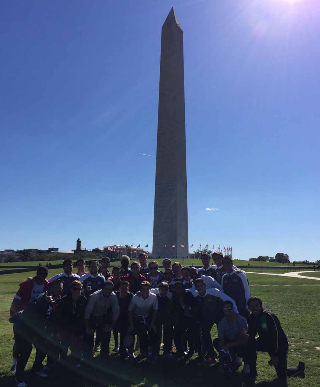 Men's Soccer Team at the Washington monument