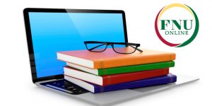 FNU Online logo with Laptop and Textbooks