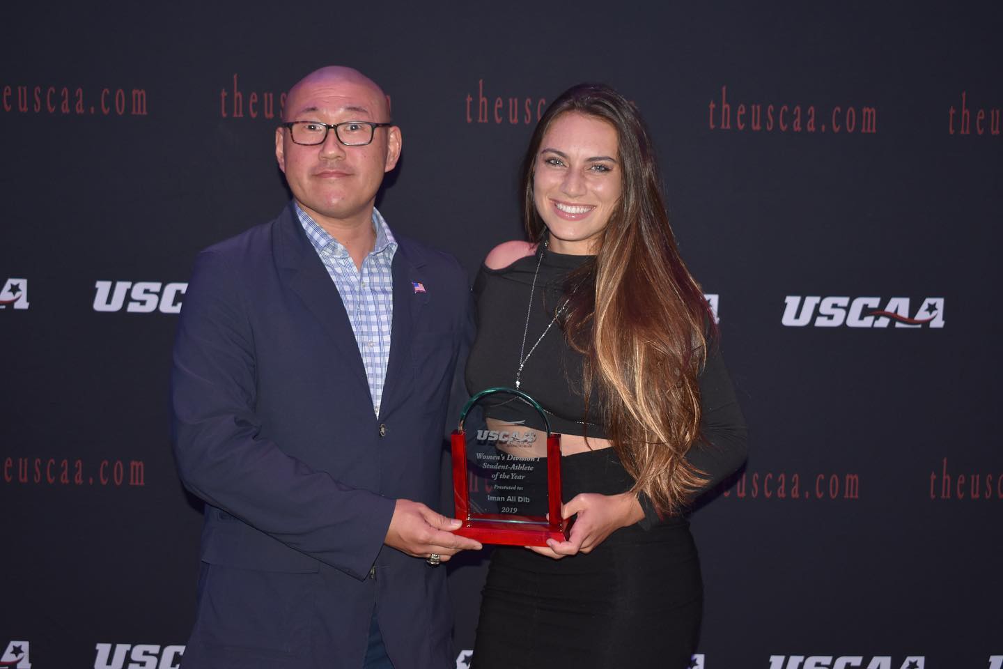 soccer player Iman Ali Dib receiving the award USCAA Women’s Division 1 Student-Athlete of the Year