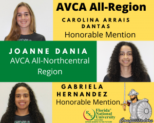 AVCA All-Region team Gabriela Hernandez, Carolina Dantas, & Joanne Dania