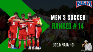 FNU Men's Soccer Ranked number 14 in the NAIA October 5th Poll graphic.
