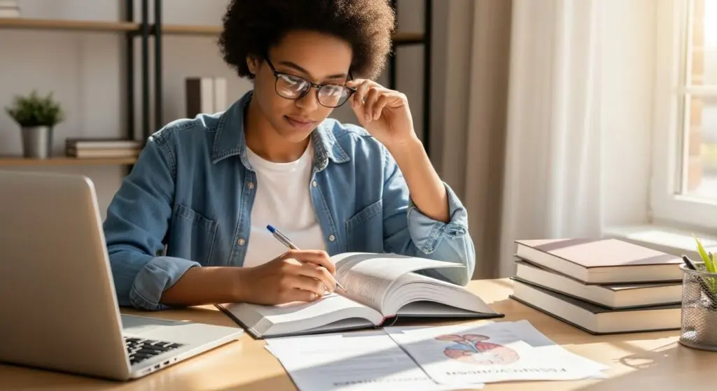 A woman studying for her psychology licensing exam