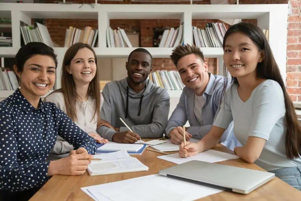 A diverse group of college students at a meeting for career guidance and development