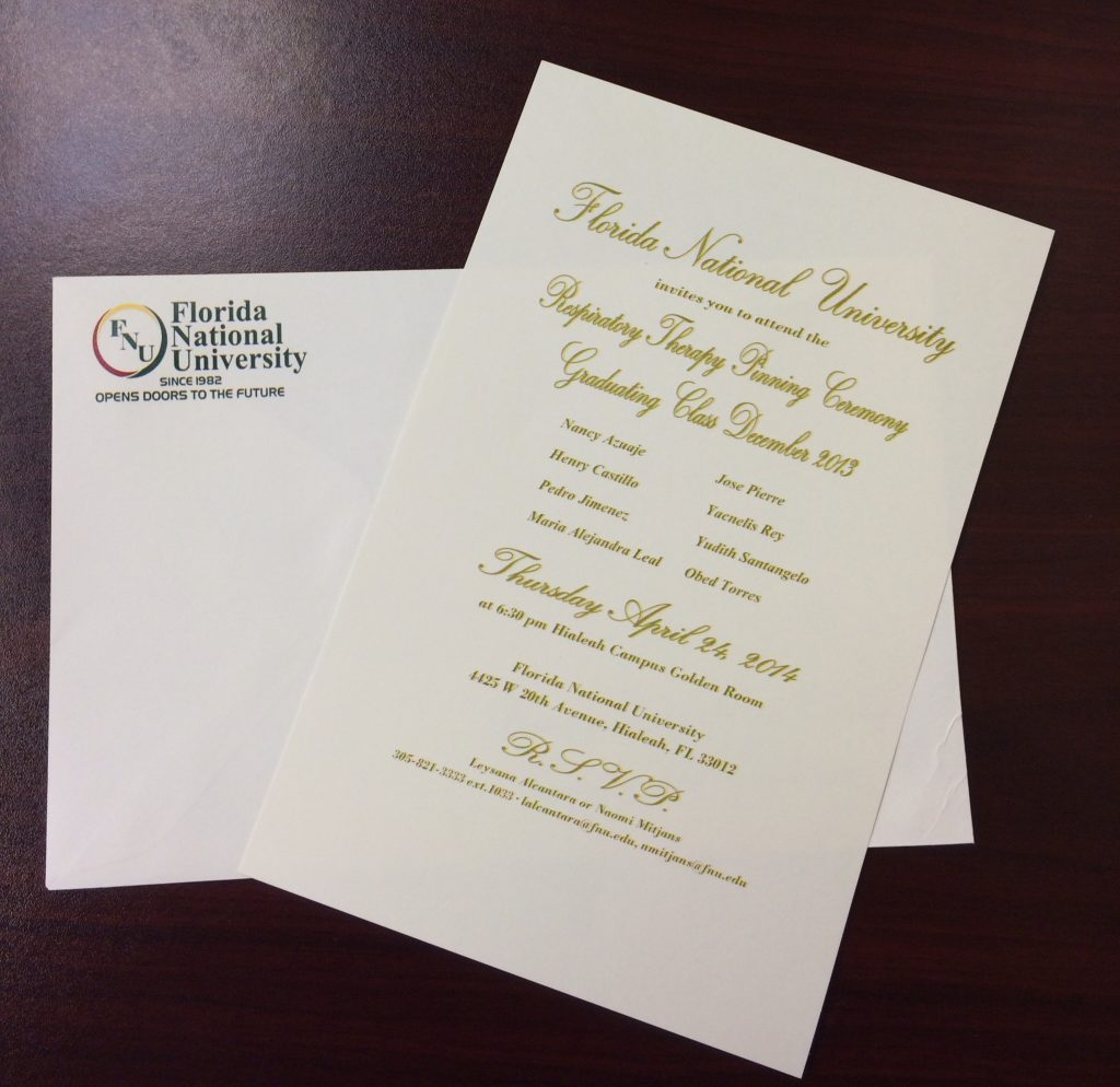 Invitation for Respiratory Therapy Pinning Ceremony