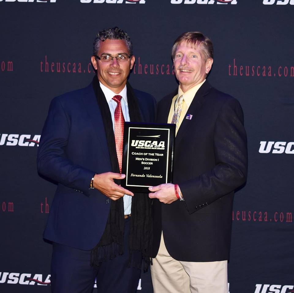 Fernando Valenzuela receiving the USCAA Coach of the Year Award.