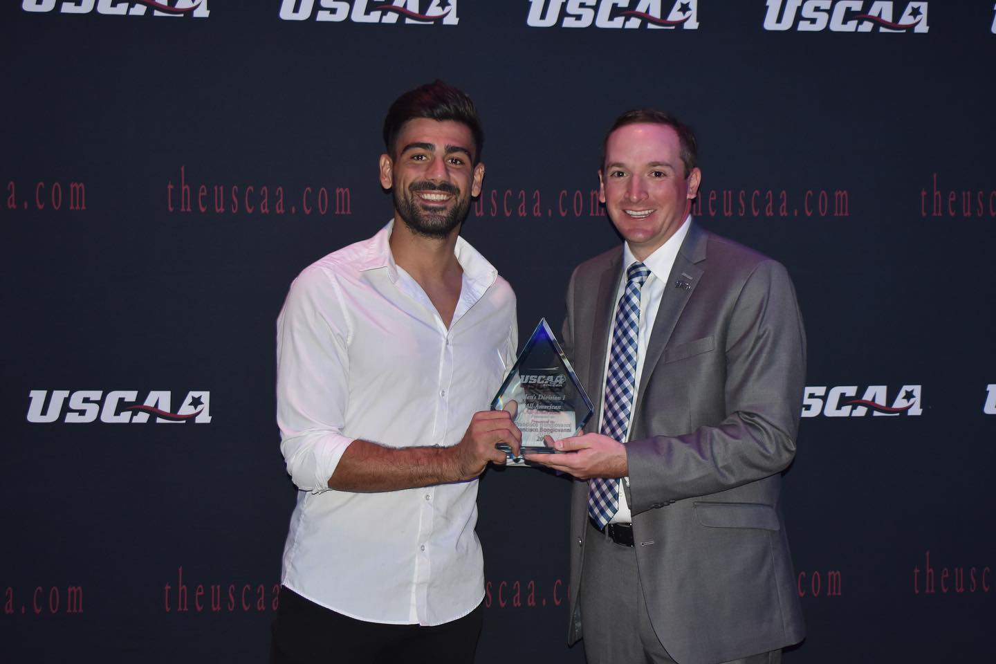 Men's Soccer player Francisco Bongiovanni receiving All-American 1st team Award