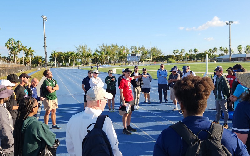 Coaches meeting at Dade County Youth Fair HS Track & Field Championship on March 17th, 2023