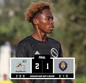 FNU men's soccer keeps it rolling with a 2-1 win over Warner University. (August 23, 2023 graphic)