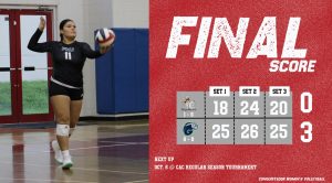 FNU women's volleyball drops a close 3-0 match to Ave Maria graphic.