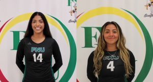 FNU volleyball players Layla Cortez and Ivette Sandoval.