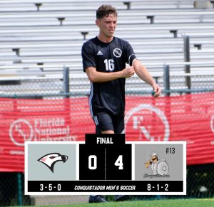 Conquistadors put up four goals in a win over the Falcons graphic.