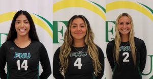 Volleyball players Layla Cortez, Taylor Purdy and Ivette Sandoval.