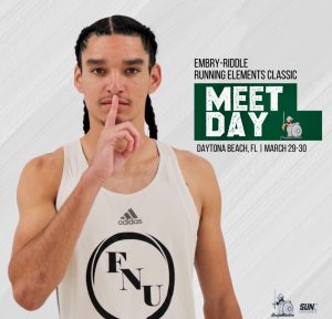 Trevor Moonin in a Meet Day graphic for FNU track and field.